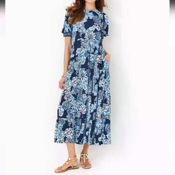 Lilly Pulitzer Dresses & Skirts - Lilly Pulitzer Ameilia SZ 10 Bouquet All Day Blue White Short Sleeve Long Length